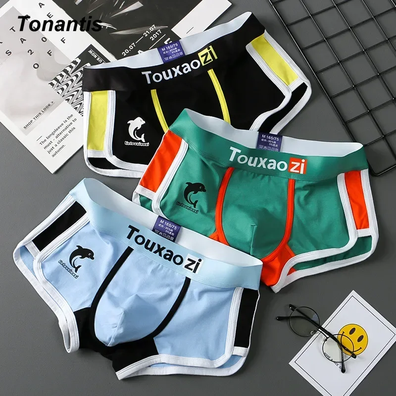 3Pcs/Set Men Boxer Shorts Youth Breathable Cotton Men\'s Underwear Fashion Dolphin Printing Male Underpants Korean Boy Panties