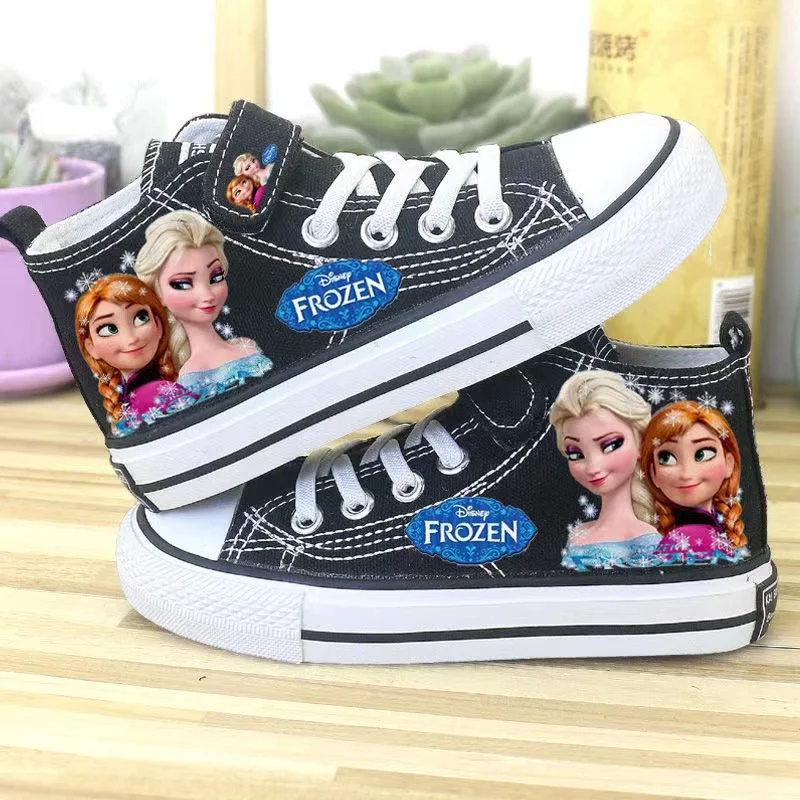 really pictures Anna Queen Elsa Frozen plus big size children's Casual Shoes 2024 New women Canvas child board kids shoes