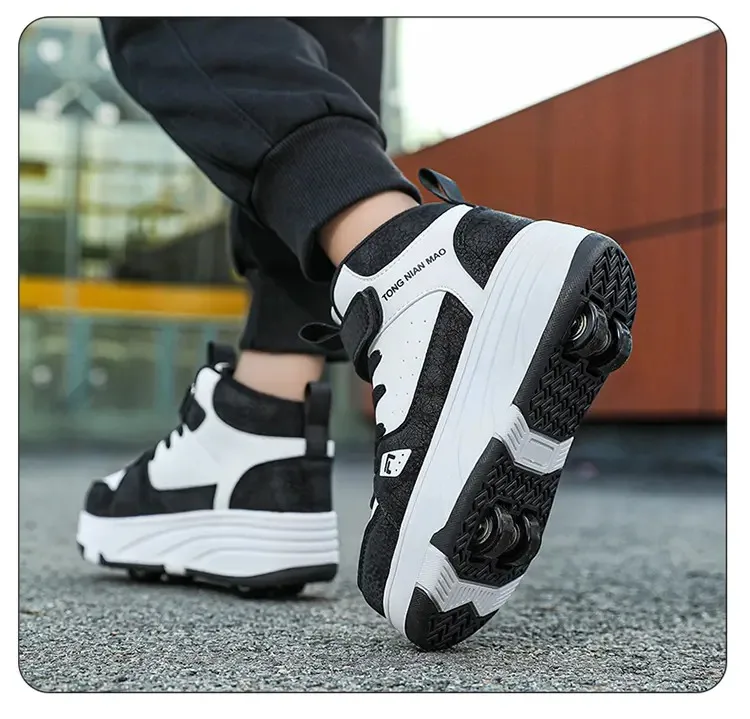 Новые осенние высокие кожаные маленькие четырехколесные кроссовки для детей, уличные роликовые коньки, детские кроссовки