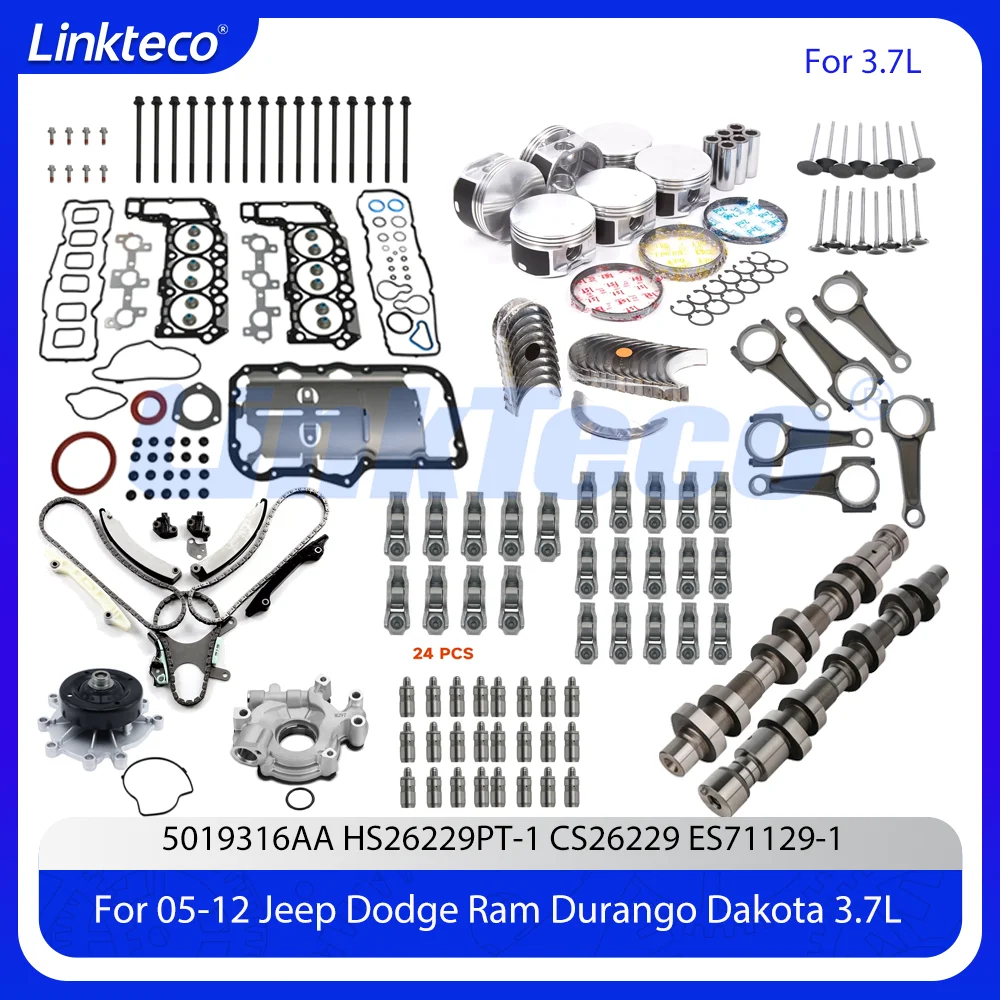

Engine Rebuilt Kit Gasket Set Timing Kit Water Pump Vales Camshafts Rocker Arms Lifters For 3.7 L 05-12 Dodge JEEP Chrysler 3.7L