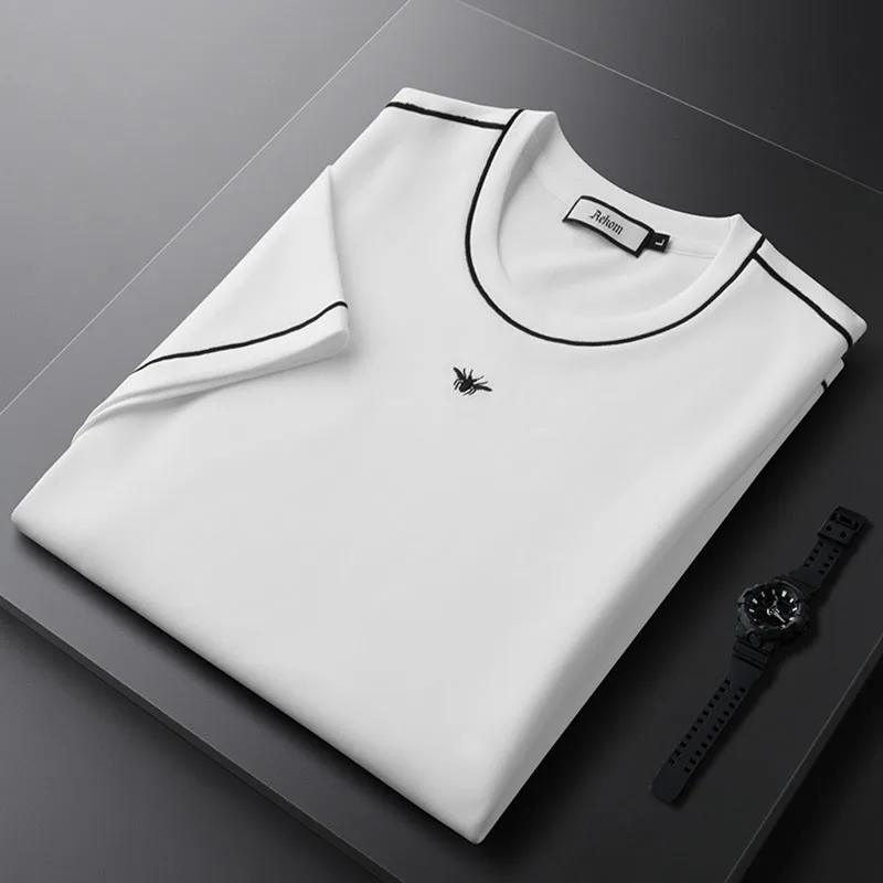 

2025 Little Bee Embroidered Summer Thin Casual Sports T-shirt for Men, round neck Men's Elastic clothing