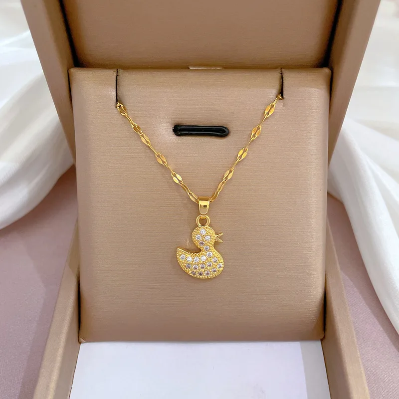 

Luxury Full Zircon Little Dark Pendant Necklace For Women titanium steel minimalist Gold Color Jewelry Accessories