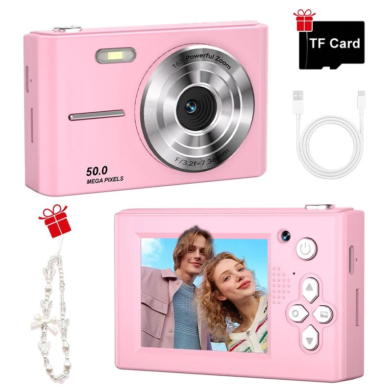 Digital Camera 50MP 16x Zoom Portable Mini Video Camera For Teenagers Home Use Free Memory Card And Card Reader