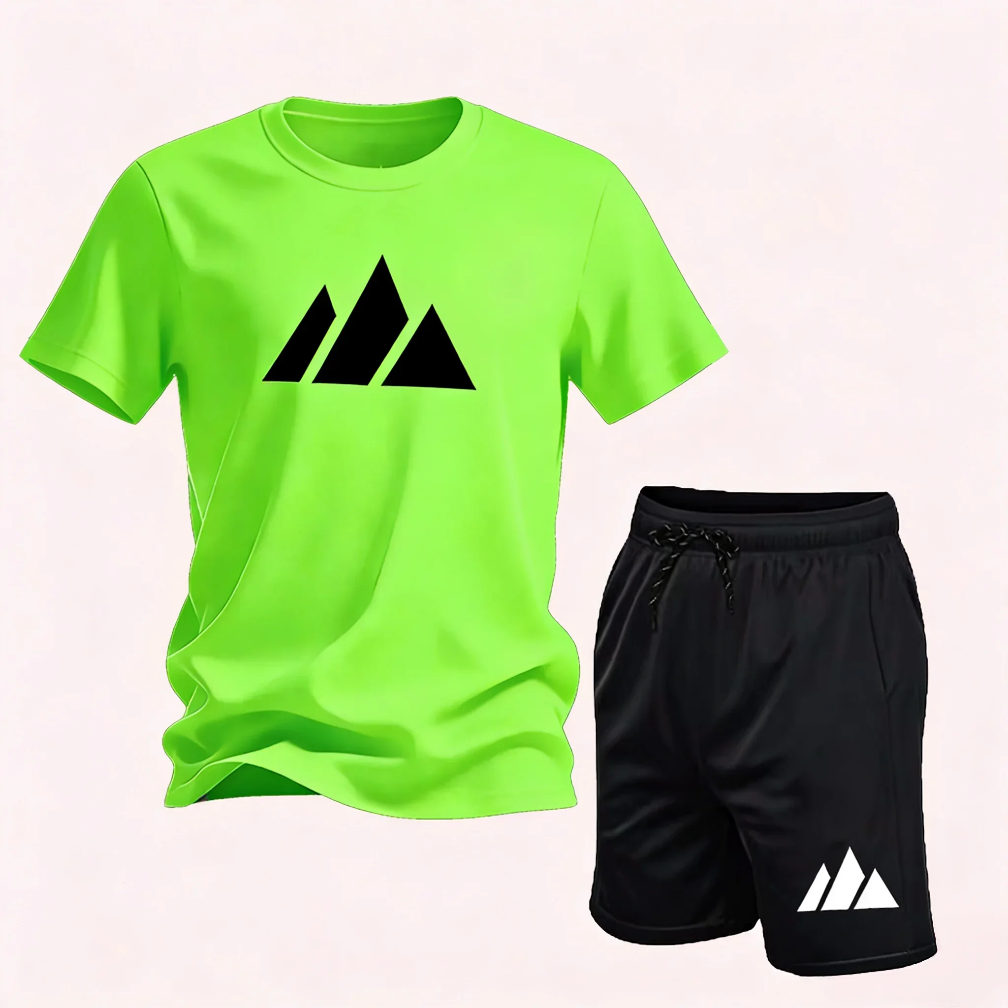Summer Fashion Trendy Casual Sports Two Piece Set Youth Men's Short Sleeve T-shirt Shorts Set Breathable Quick Dry Active Wear