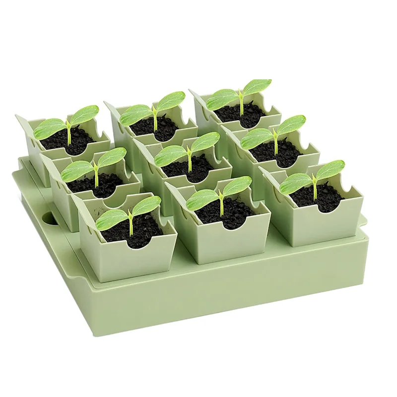 

A95I-Seed Starter Tray, Dual-Purpose Handles For Transplanting & Labeling, 9 Deep 2.3 In Cells, Reusable Germination Kit