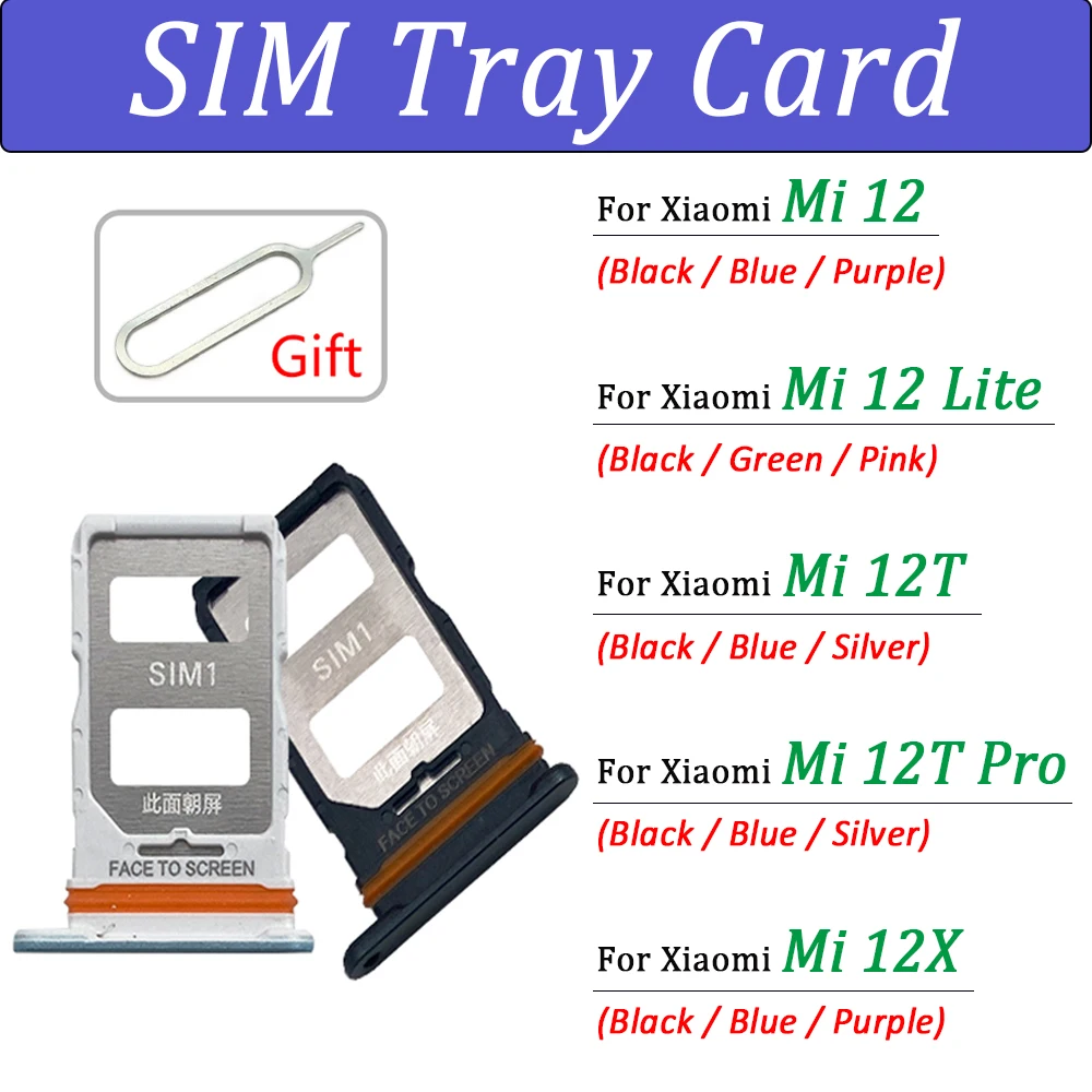 NEW Dual Card SIM Card Tray chip slot drawer Holder Replacement Repair Part + Pin For Xiaomi Mi 12 Lite 12T Pro 12X