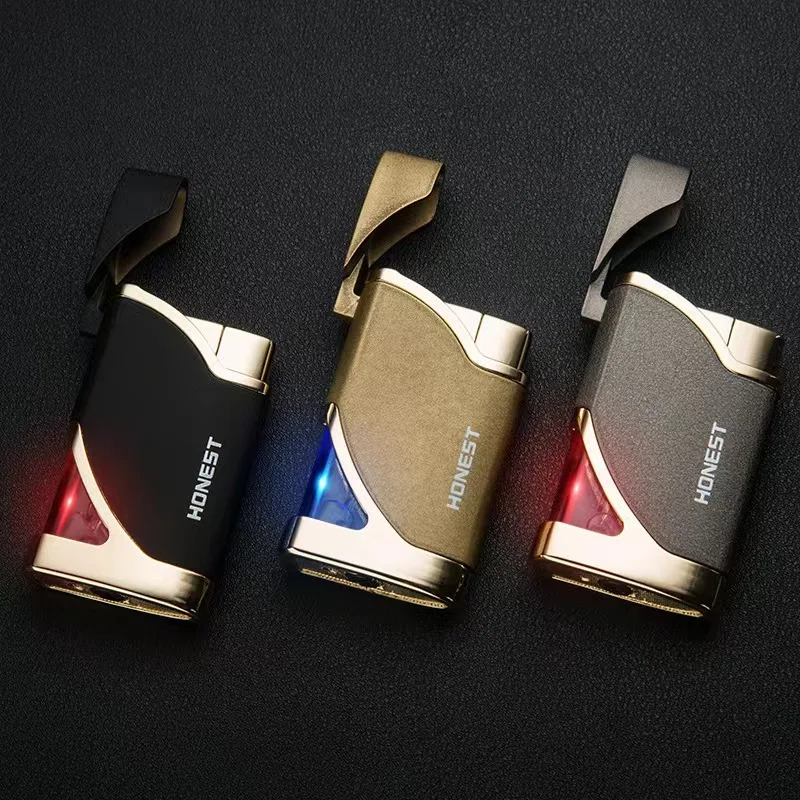 HONEST Red Flame Butane Inflatable Lighter, Direct Injection Windproof Men's Cigarette Lighter Ultra-thin Fashionable Lighter