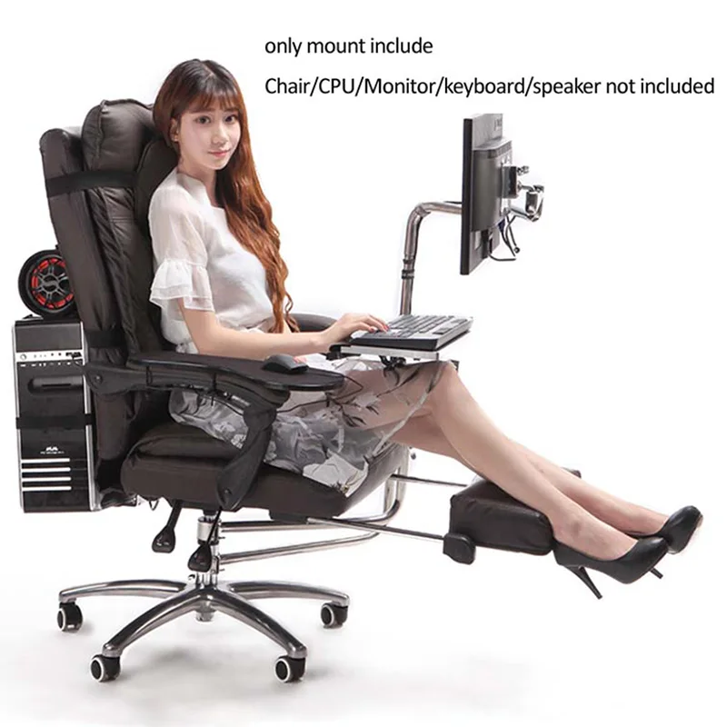 

OK920 Full Motion around Chair Shaft Monitor Mount + Keyboard Holder + Arm Clamp Elbow Wrist Support Mouse Pad for Game Office