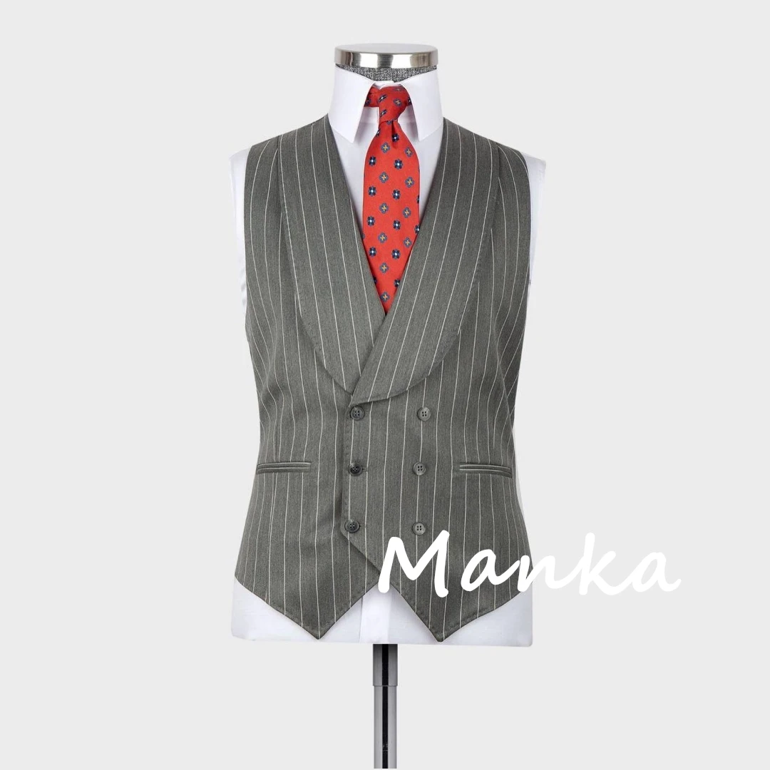 Costume Classique à Rayures Grises pour Homme, Smoking de Marié de Mariage, Blazer Formel, Bureau, 3 Pièces