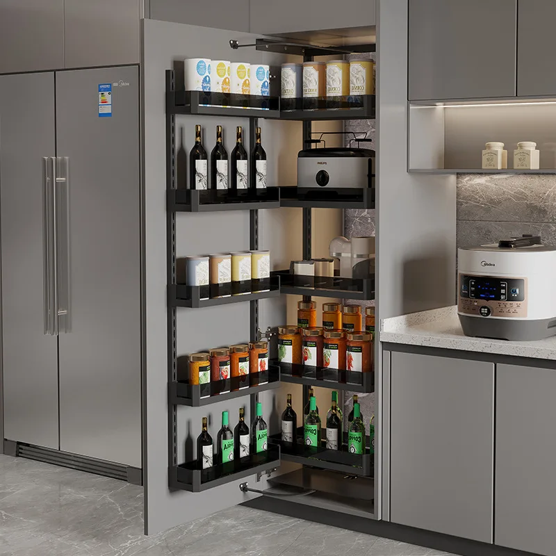 

Kitchen monster pull-out basket, tall cabinet, snack cabinet linkage, high-depth pull-out basket, kitchen storage, damping