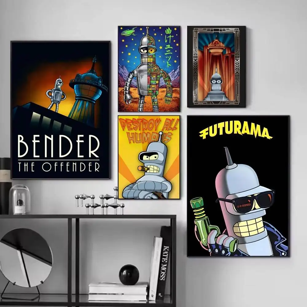 Cartoon F-uturamas cool Bender posters Self-adhesive Paper Print Home Living Room Bedroom Entrance Bar Cafe Art