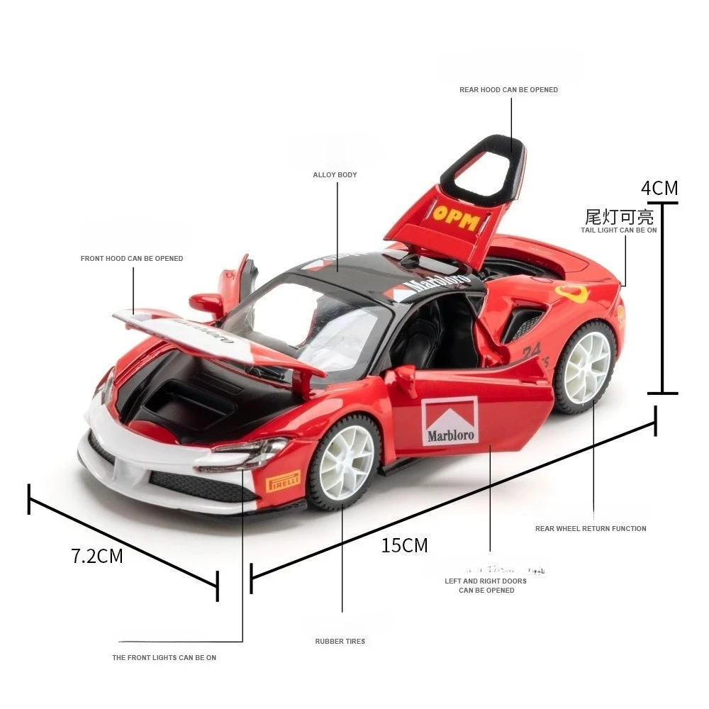 1:32 Ferrari SF90 กีฬารถDiecastโลหะผสมรุ่นรถเสียงดึงกลับคอลเลกชันของเล่นของขวัญ