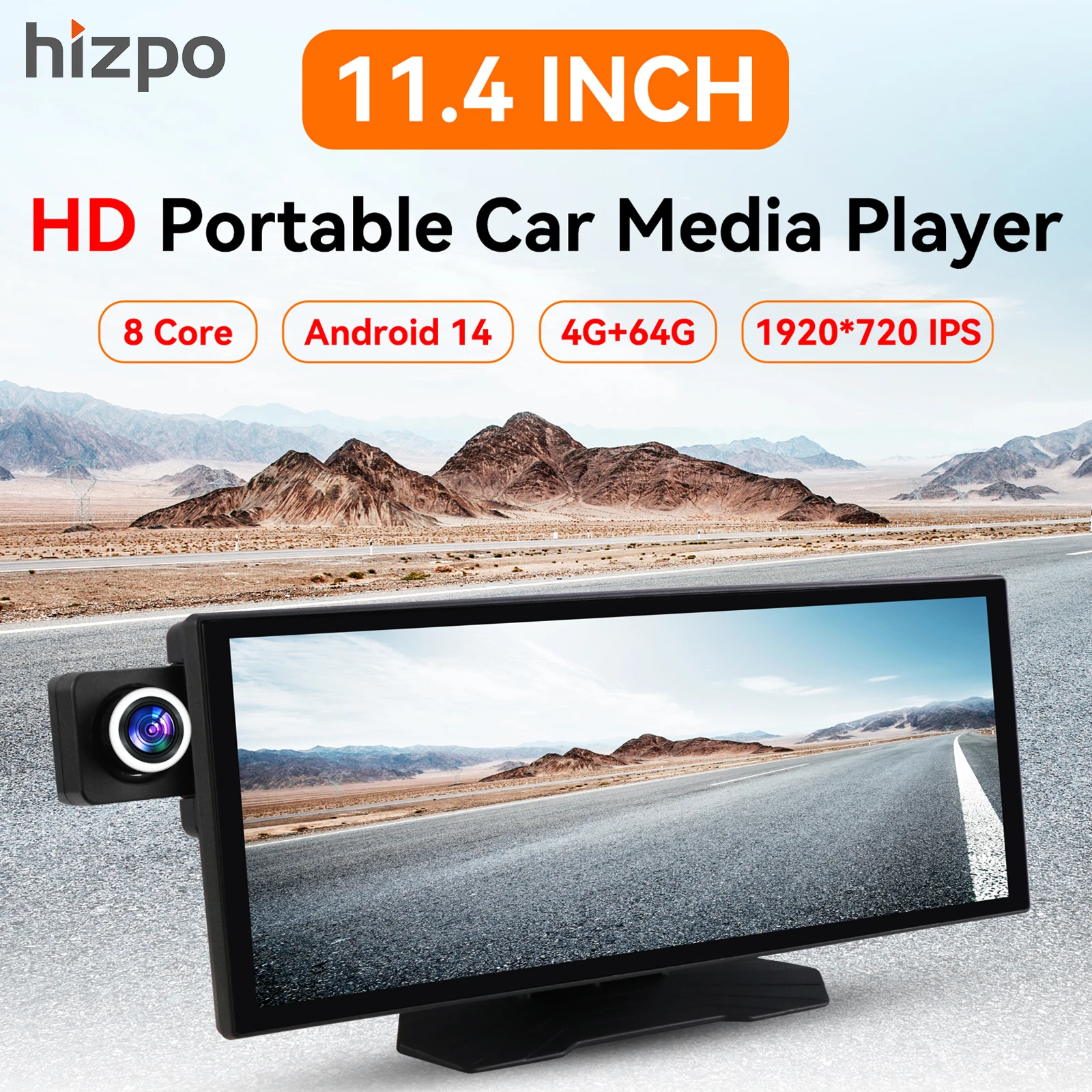 Hizpo 11.4'' 8Core 4+64 1920*720 Smart GPS Navigation 160° View Angle Adjustable Touch Screen for Car RV Bus Pickup Trailer Truck with Wireless Carplay Android auto Hands-free Calling & Navigation Bluetooth Phone Music Maps FM/AUX Audio Output Mirror Link