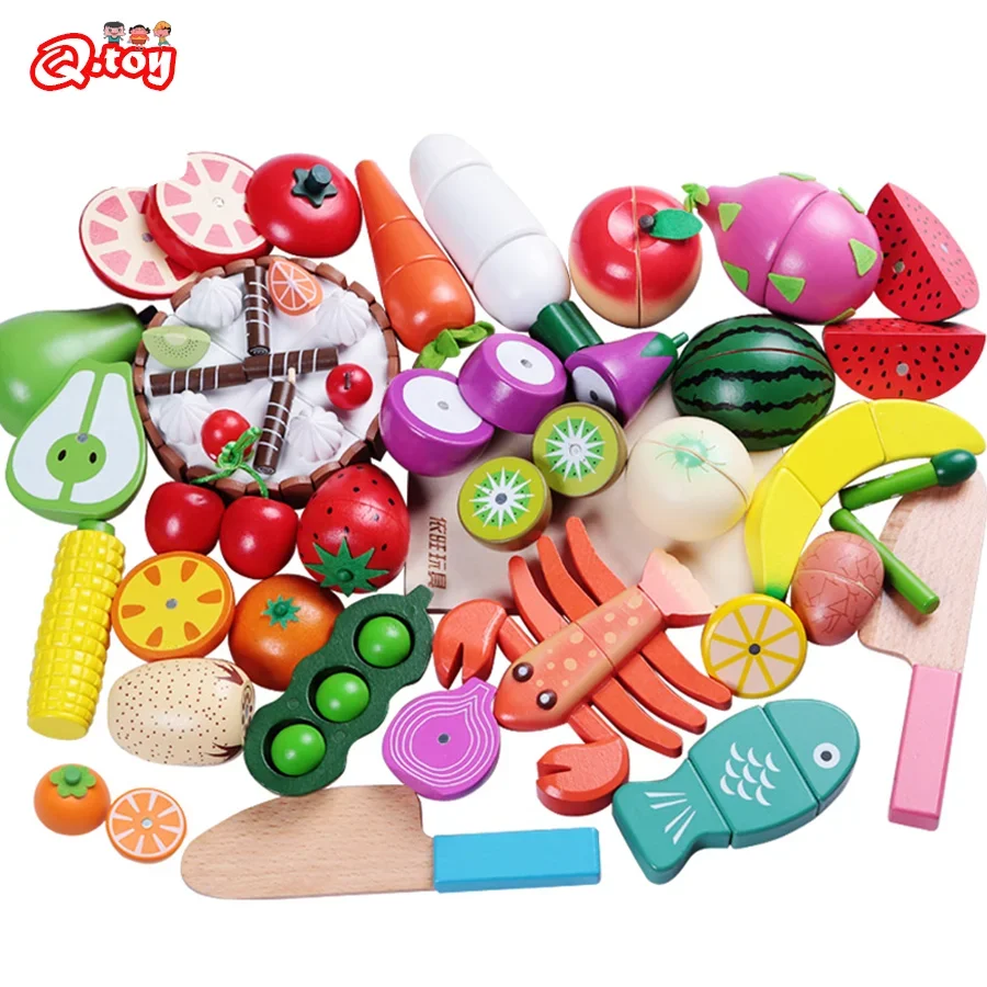 Jeu de Simulation en bois personnalisé, ensemble de coupe de fruits et légumes, jouets de cuisine de Simulation, éducation d'apprentissage, cadeau pour enfants