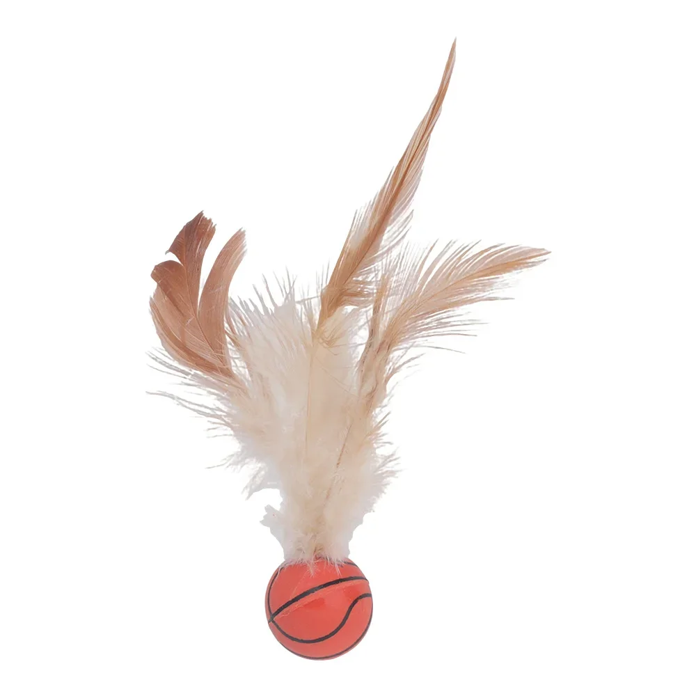 Cat Toy Feather Scratching Ball Interactive Pet Elastic Chicken Feather Ball Solid Biting Chewing Resistant Kitten Toy Ball