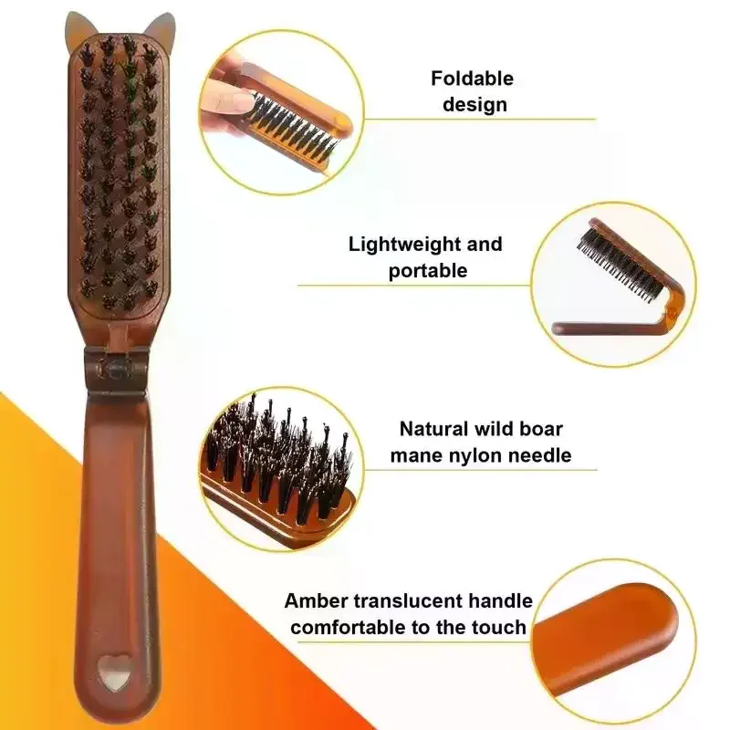 /Kuz/Foldable Hair Comb Portable Boar Bristle Hair Brush Hair Brush Head Massager Travel Combs Hair Styling Accessories