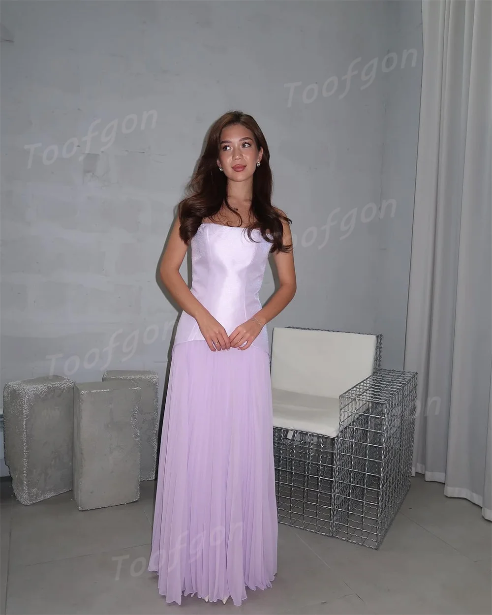 Toofgon فساتين سهرة أرجوانية فاتحة بدون حمالات من الساتان تول على شكل حرف a فساتين لحضور الحفلات الموسيقية مخصصة للنساء مناسبة خاصة رداء حفلات