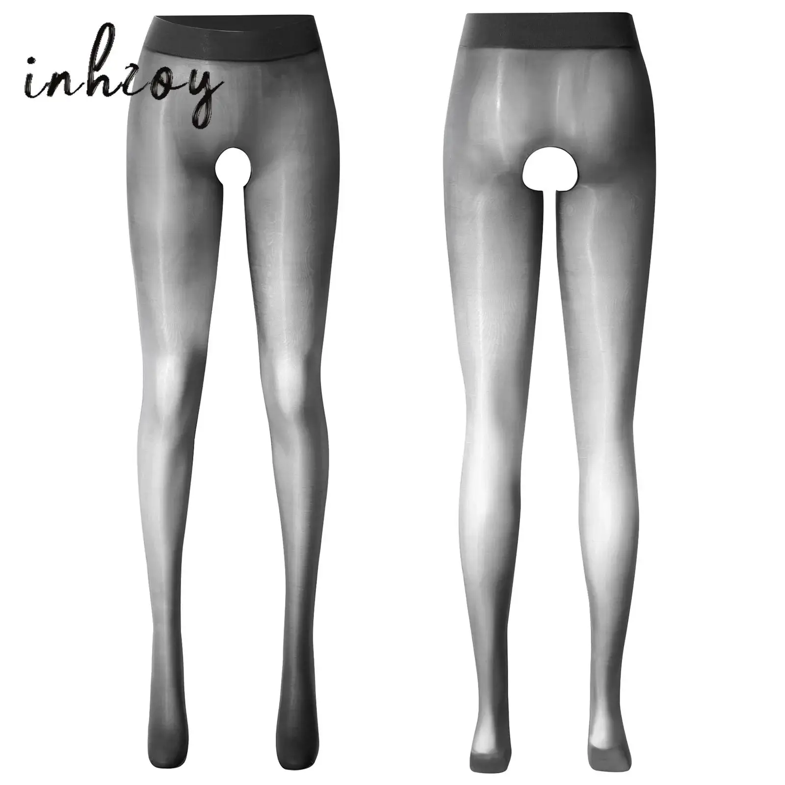 

Men Womens Crotchless Pantyhose Ultra Thin Oil Tights Bodystockings Slim Fit Stretchy See Through Sissy Nightwear Clubwear