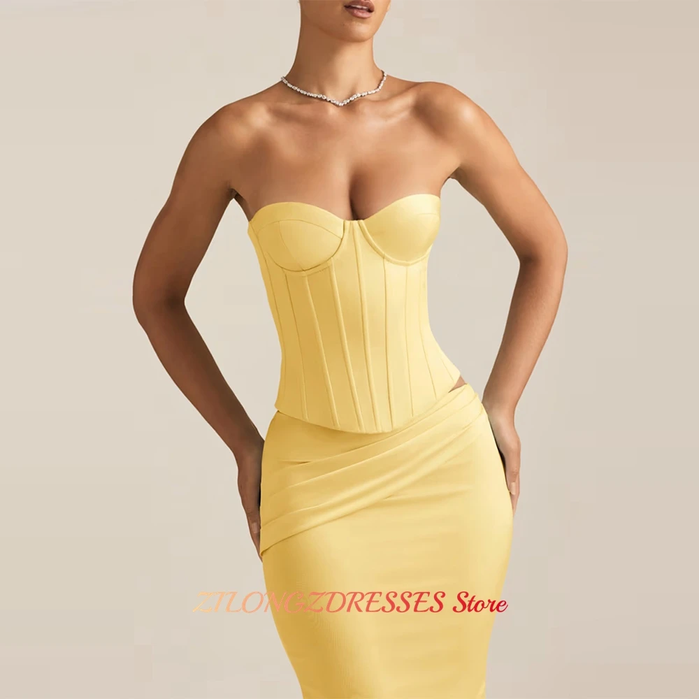 Mermaid Yellow Jersey Evening Dress Customized Strapless Sleeveless Homecoming Dresses Lace Up Back Special Occasion Gowns image 5