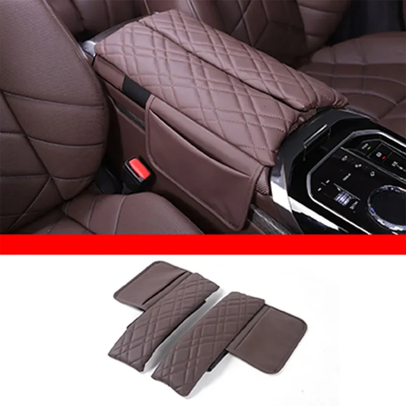 

For BMW 7 Series G70 2023+ Car Center Console Armrest Box Protective Cover Plaid Leather Interior Accessories