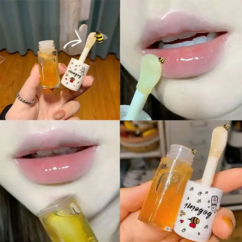 Pfirsichmilch-Honig-Lippenöl, feuchtigkeitsspendender Glanz für trockene Lippen, verblasst Linien, Wasserlicht, großer Bürstenkopf – koreanisches Make-up