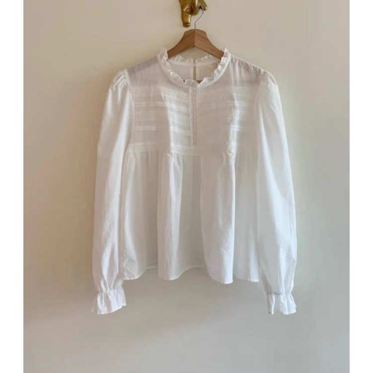   Micaot Love~ Wiosna 2024 Damska Długa Sukienka Patchworkowa Stójka Koronkowe Wykończenie Drewniane Uszy Falbanka Słodka Sukienka