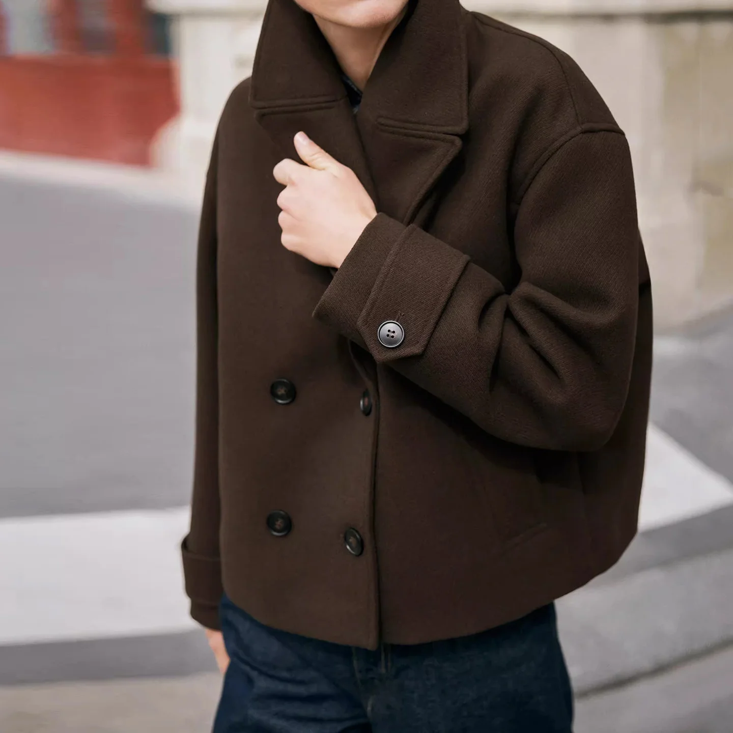 معطف نسائي قصير بصف أزرار مزدوج من Z، موديل 2025 الجديد، تصميم حلو، إصدار قياسي، أكمام طويلة، ياقة قابلة للطي #3