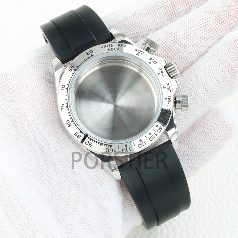Vk63 40mm Case Mineral Glass Stainless Steel 10ATM Waterproof  for DAYTONA VK63/VK64 Automatic Movement 29mm Dial Rubber Strap