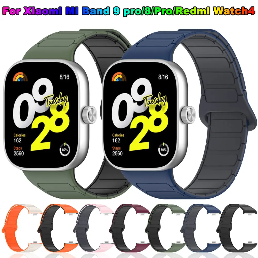 สายนาฬิกาซิลิโคนแม่เหล็กสําหรับ Xiaomi Mi Band 9 Pro Mi Band 8 Pro สายรัดข้อมือสร้อยข้อมือกีฬาสําหรับ Redmi Watch 4