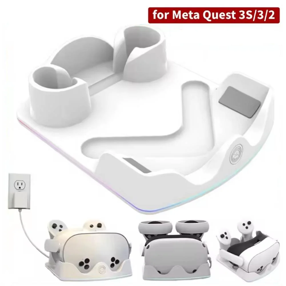 Voor Meta Quest 3S VR-laadstation Headset-displaystandaard en controllerhouder met RGB-licht Oplaadstation voor Meta Quest 3/2