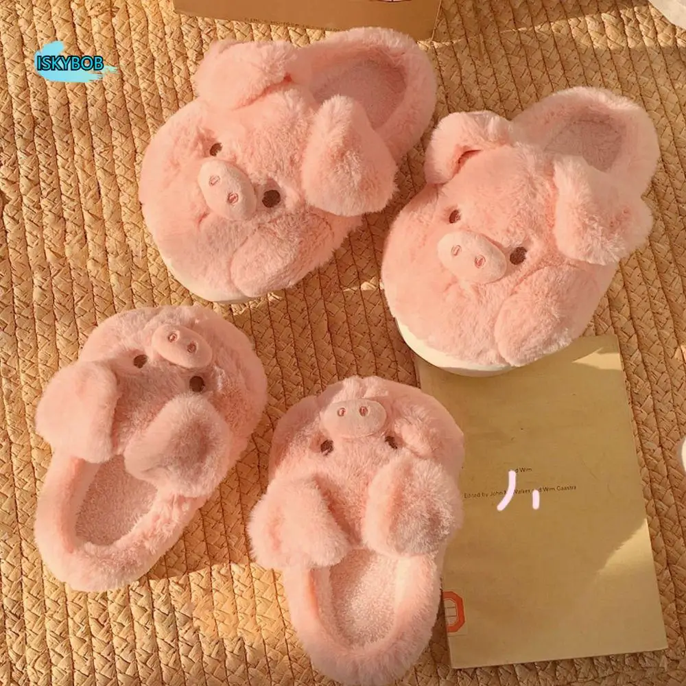 

Soft Homewear Pig Plush Slippers Thicken Cartoon Winter Warm Slippers Cute Thick Soled Furry Cotton Shoes Children