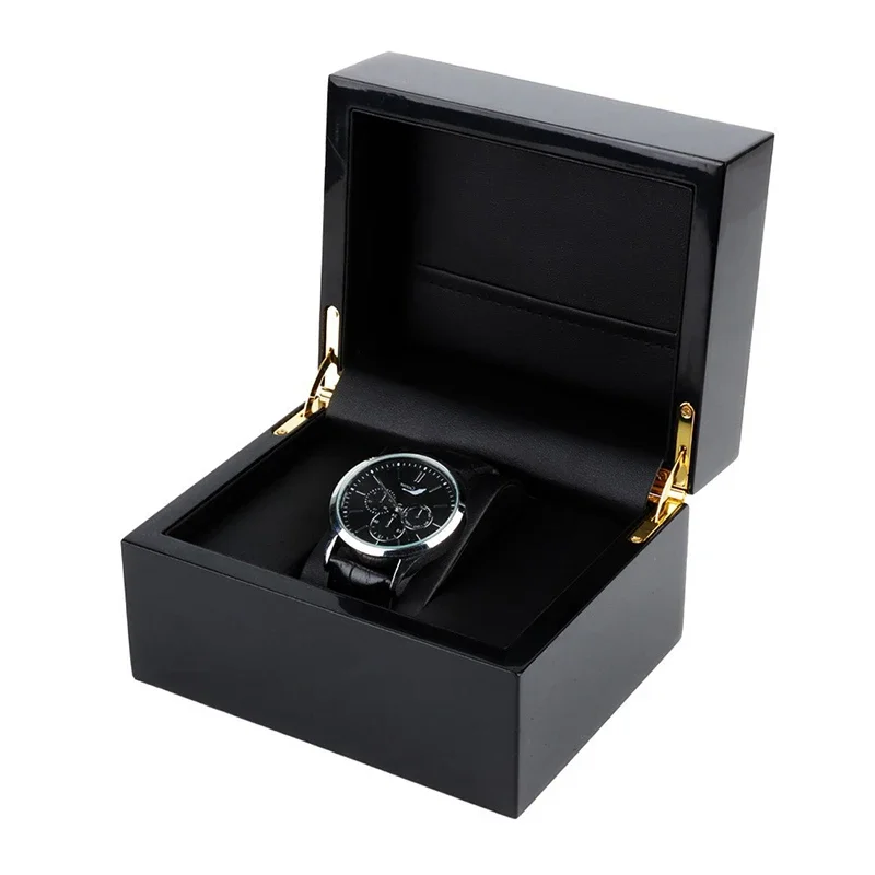 Piano Paint Glossy All Black Box Watch Storage MDF Wooden Case Watch Jewelry Organizer Packaging Boxs Gift Box Customizable Logo