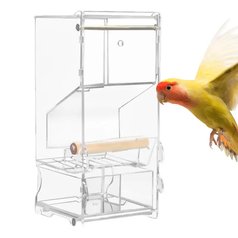 

No Mess Bird Feeder Clear Acrylic Automatic Bird Food Container With Perch Cage Accessories Clear Parakeet Food Container For