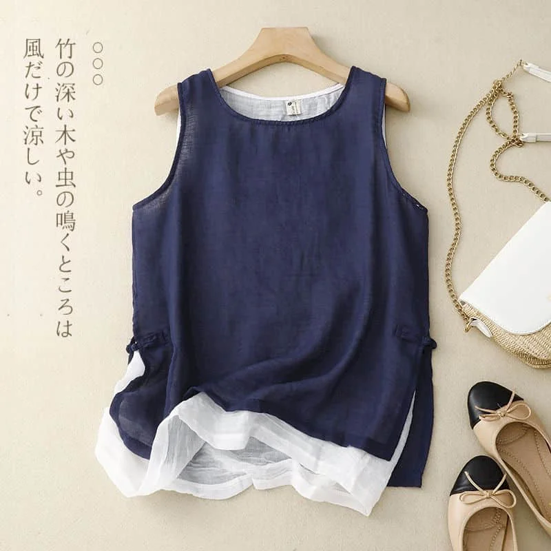 Literary Vest for Women Summer Minimalism Korean Style Casual Oversized Elegant Tanks O-neck Sleeveless T-shirts Women Clothing