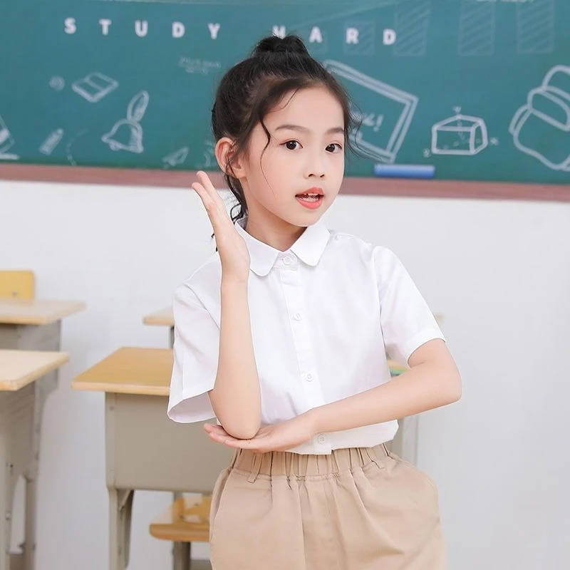 Kids White Long Sleeve Shirt 100% Cotton Boys Girls School Uniform Performance Top for Primary School Kids Spring Autumn