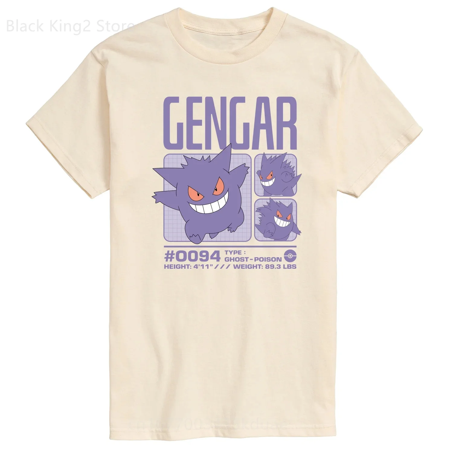 Pokémon Pastel Gengar Stats T-Shirt Mens Anime&Manga Graphic Cotton T Shirts for Women Men Clothing Streetwear Short Sleeve Tops