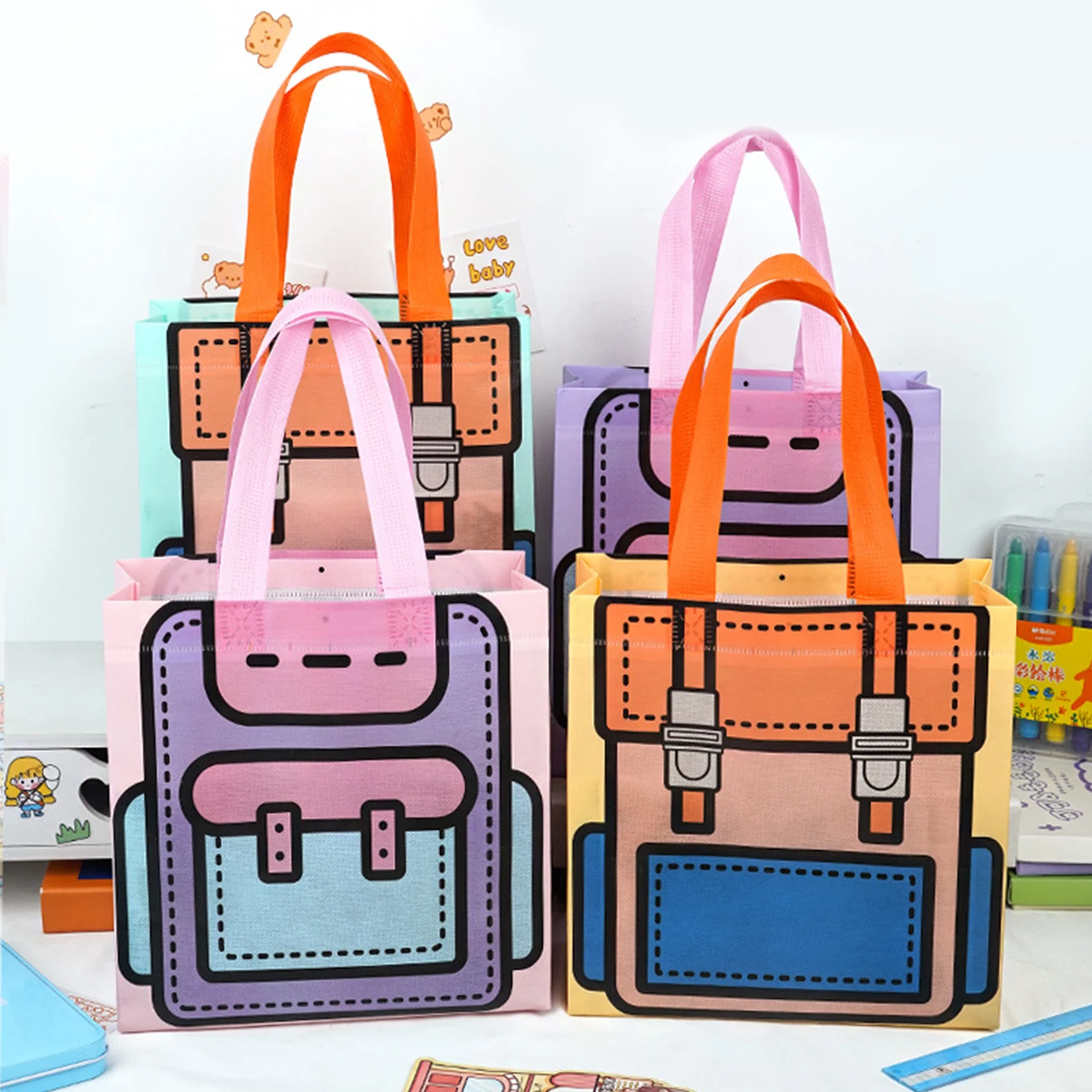 

1 PC Non-woven Fabric Cute Shopping Bag Portable Colorful Fashion Handbag With Handles Foldable Non Woven Tote Bags