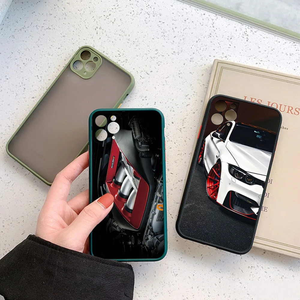 Frosted Translucent Phone Case For iPhone 16Pro 15 14 Pro Max 7 8 16 Plus 11 12 13 Mini X XS XSMax GTR Sports Car Black Cover