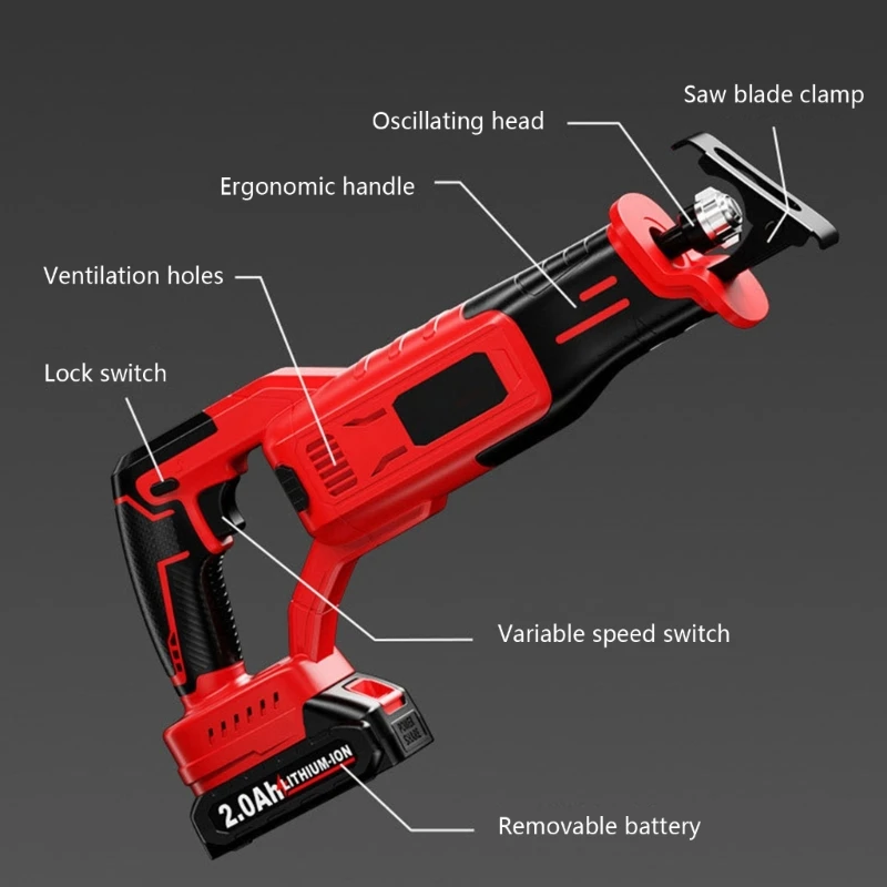 Máy cưa chuyển động qua lại không dây Động cơ không chổi than hiệu suất cao Pin sạc nhanh hoạt động cho kim loại Gỗ nhựa M4YD