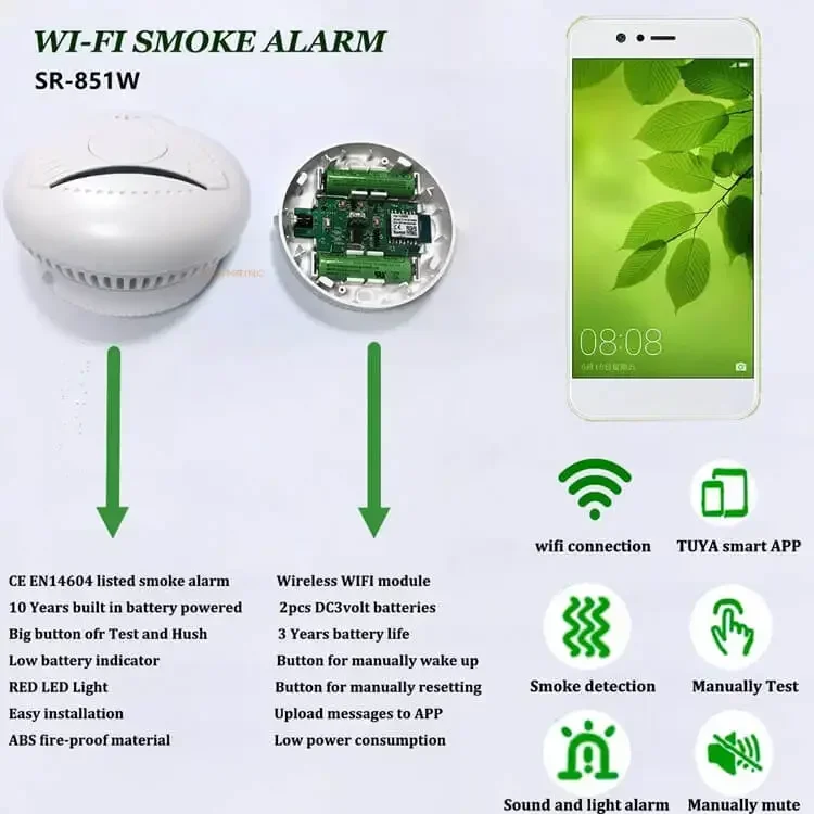 New Wireless APP Control Smart Wifi interconnected smoke detector pack CE 10 Year