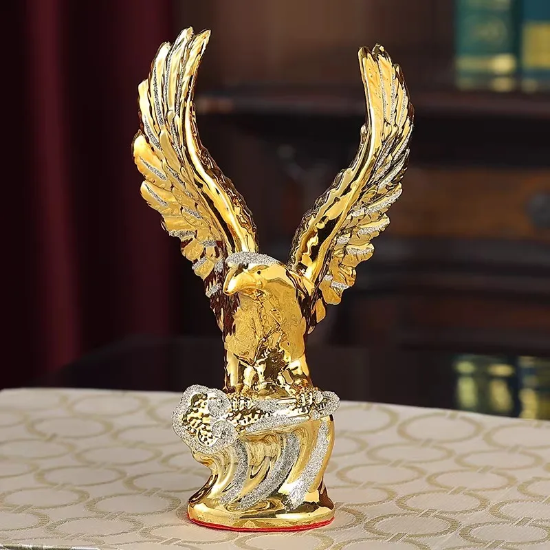 Mythical Roc Eagle Sculpture with Gold Finish - Frosted Ceramic Bust for Study, Bar Cabinet & Entryway, Symbol of Power & Succes