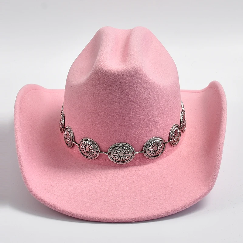 New Pink Cowboy Hat for Women\'s Cowgirl Style Photo Props Jazz Hats Party Dress Cap Sombrero Hombre