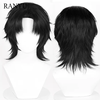 Krótka prosta czarna peruka syntetyczna Część środkowa Anime Gra Cosplay Puszysta peruka żaroodporna na codzienną imprezę