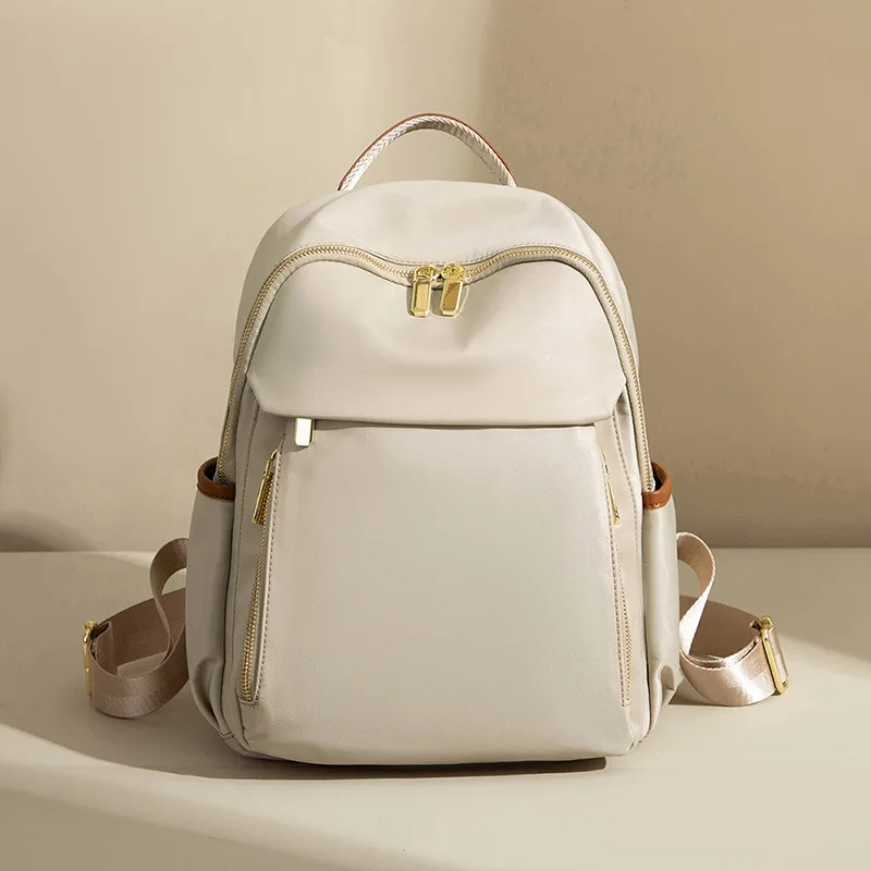 Women Oxford Backpack Rounded Zip Pocket for Daily Travel Work Commuting C9092 with Carry Handle Casual Bag Everyday Storage