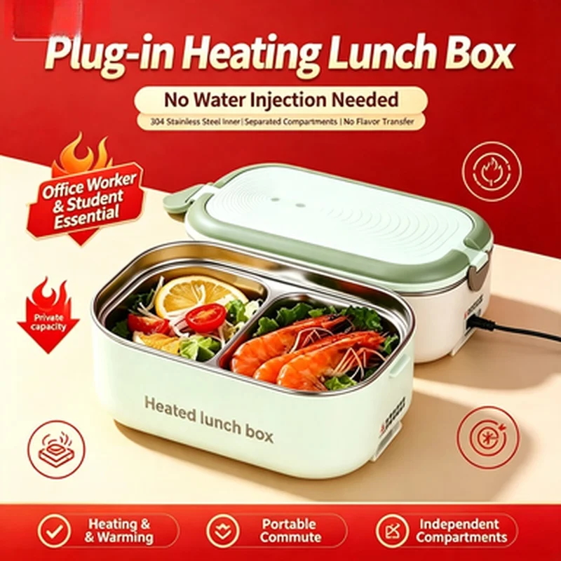 Portable Food Warmer Electric Heating Lunch Box 304 Stainless Steel Safe Meal Container For Office Student view 4
