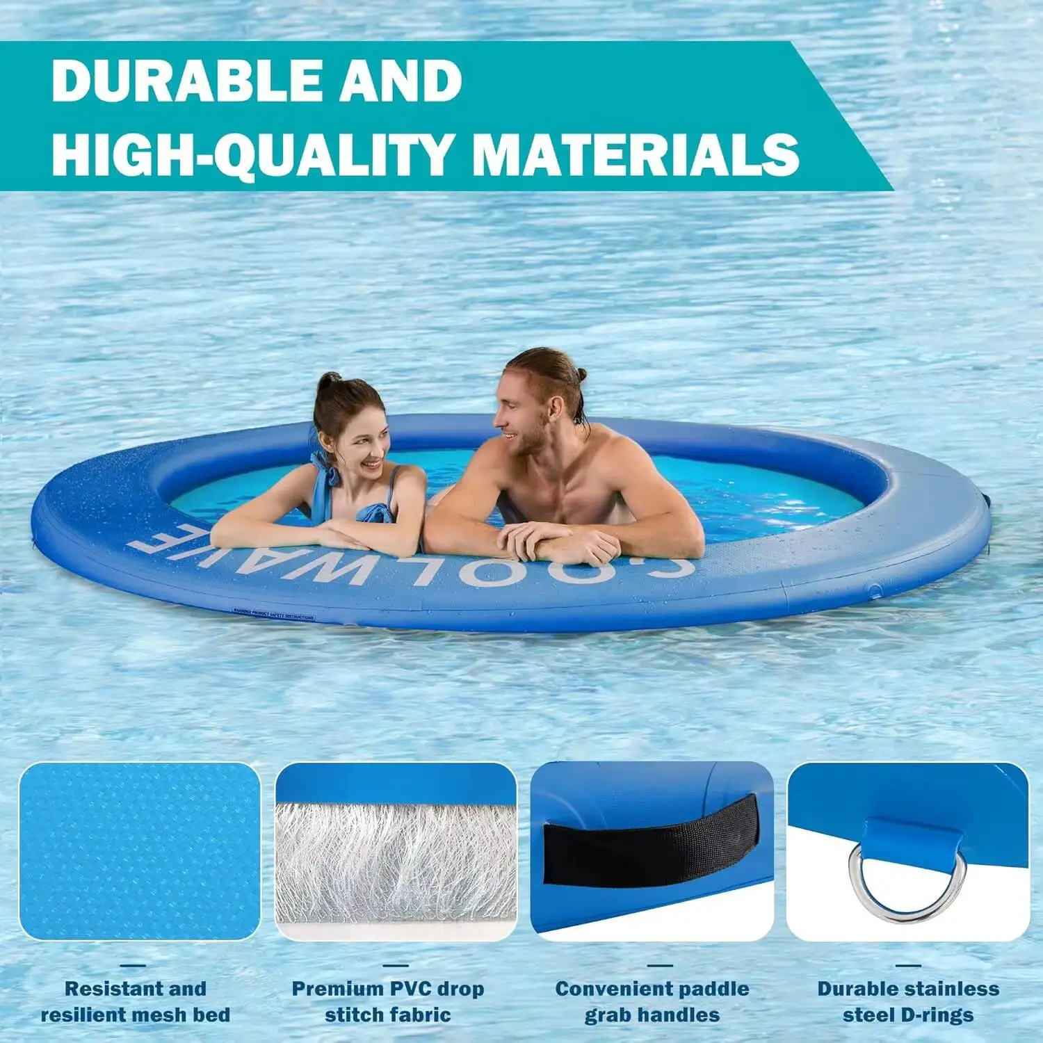 أرجوحة مائية قابلة للنفخ من COOLWAVE، قاعدة عائمة قابلة للنفخ للعائلة والأصدقاء، حلقة عائمة للحفلات، تناسب متعددة P