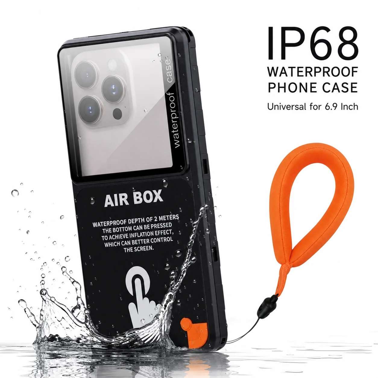 IP68 waterproof universal phone case 6.9 inches - AIR BOX inflatable touch version, suitable for Apple, Samsung