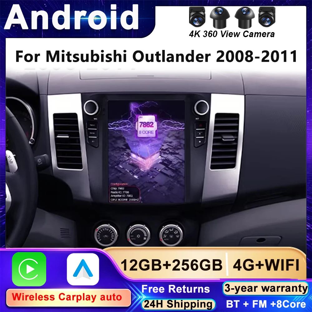 Android 16 For Mitsubishi Outlander 2008-2011 9.7 Inch Carplay Head Unit Multimedia Player GPS 5G Wifi Touch Display