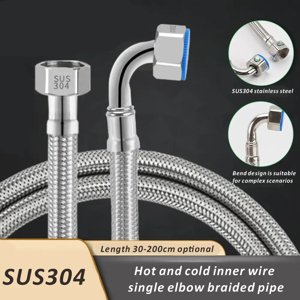 

New 90° Bend Pipe Elbow 304 Stainless Steel Braided Hose Water Heater Toilet Explosion-proof High-pressure Hot Cold Water Inlet