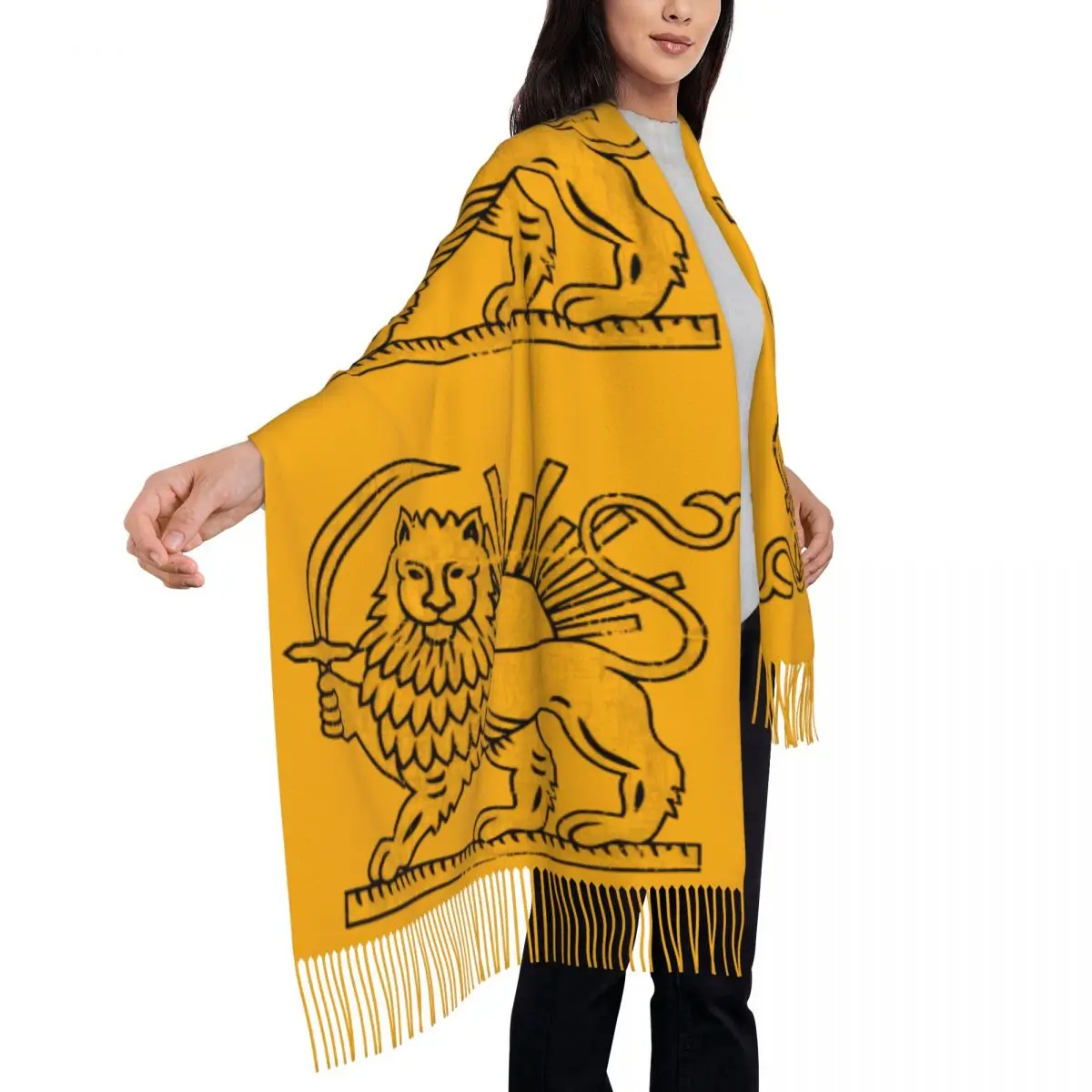

Женский теплый шарф с флагом Ирана и изображением льва, большой размер, с длинными кисточками, модные шали-накидки, зимний новый дизайн, Bufanda Mujer